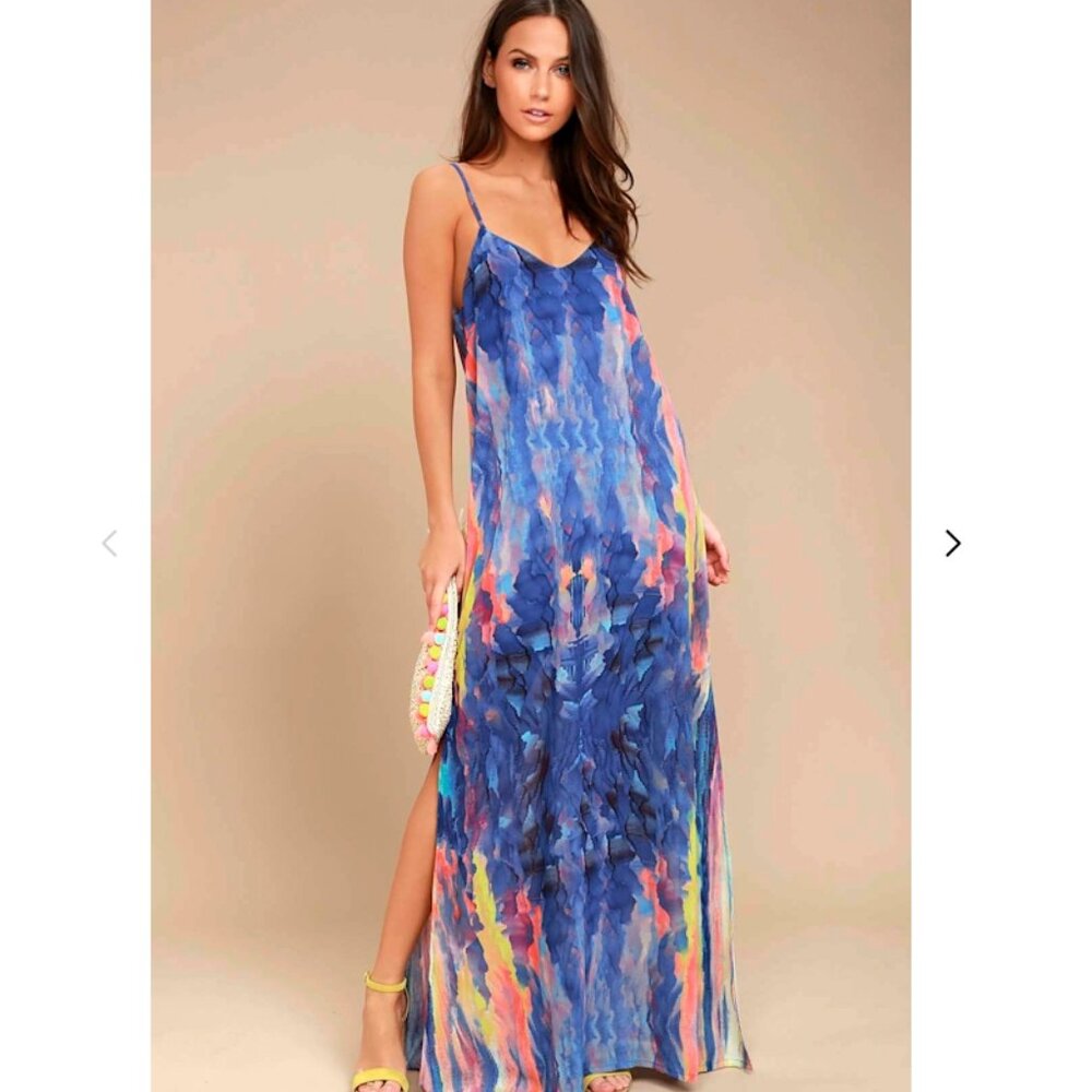 ✨ Lulus Printed Maxi Dress – Blue Multi | Size S ✨